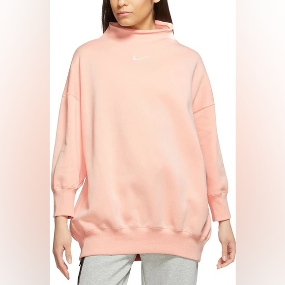 NIKE SPORTSWEAR PHOENIX OVER-OVERSIZED MOCK NECK CROPPED SLEEVE SWEATSHIRT PEACH - Picture 3 of 6
